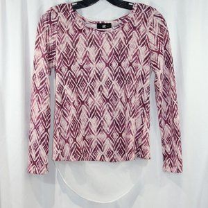 3 FOR $20 Iz Byer Pink White Long Sleeve Split Back Top XS NWT